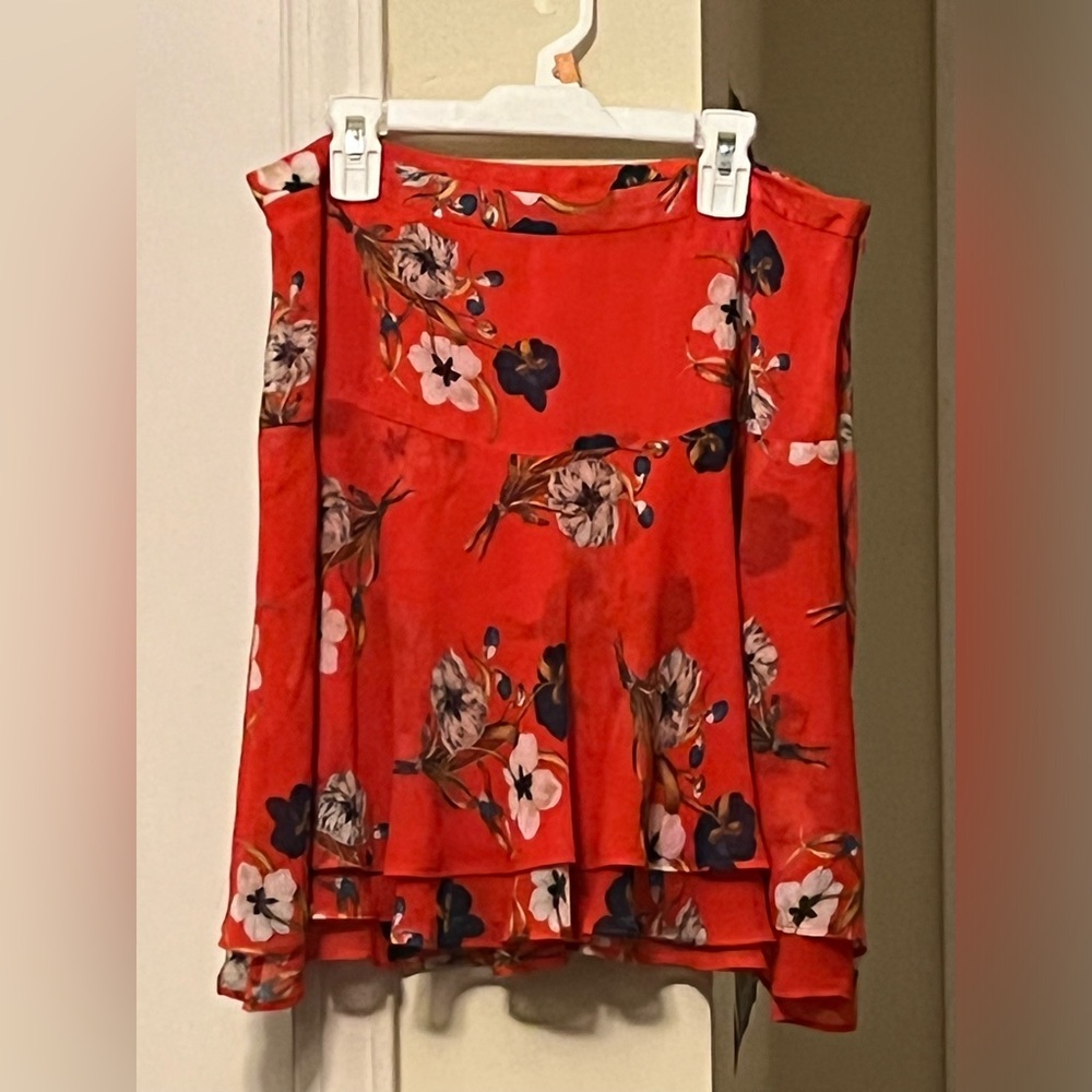 Old Navy Orange Floral Mini Pleated Skirt